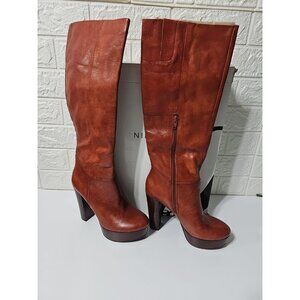 Nine West Scapegoat Brown Leather Platform Boot 6M